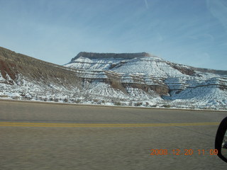drive from saint george to zion - snowy mountains