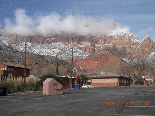 drive from saint george to zion - mountains in clouds