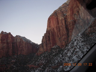 Zion National Park- Debbie taking a picture seen from the car