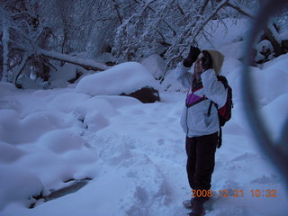 Zion National Park - Emerald Pools hike - Debbie at upper pond