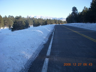 cold snowy road near Flagstaff Airport (FLG)