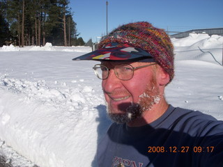 Adam after running in the cold snow at Flagstaff Airport (FLG) - ice in beard