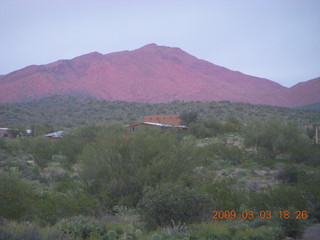 Cave Creek mine hike - sunset red glow on mountains