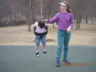 425 6t8. Cecelia and Betsy at the swings