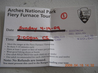 251 6uj. Arches Fiery Furnace pass