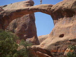 85 6ul. Arches National Park - Devil's Garden hike - two fellows atop Double-O Arch