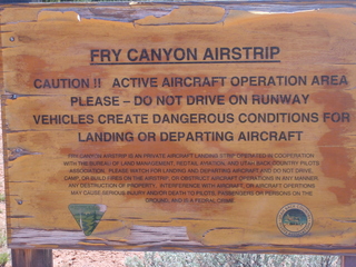 Charles Lawrence photo - Fry Canyon airstrip sign