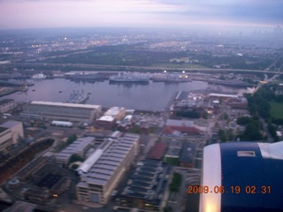 aerial - Philadelphia shipyard at cloudy dawn