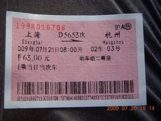 China eclipse - train ticket to Hangzhou
