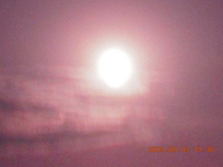 Blythe (BLH) fly-in - overexposed, blurry full moon