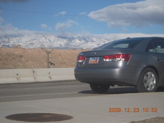 53 72p. my rental car at Virgin River Bridge near Hurricane, Utah
