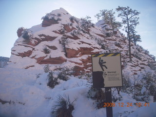 86 72q. Zion National Park - Angels Landing hike - scary sign