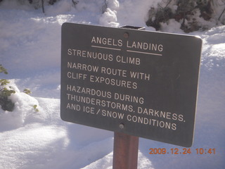 87 72q. Zion National Park - Angels Landing hike - warning sign