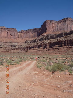 99 774. Canyonlands Lathrop Trail hike - Adam running on white rim road