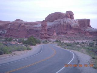 Arches National Park road at dawn