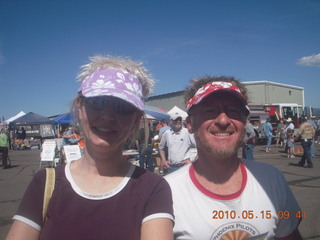 Payson Airport event - Karen and Adam with fake hair hats