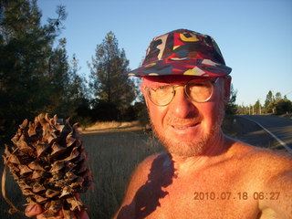 1239 79j. Grass Valley run - Adam and 'prehistoric' giant pine cone