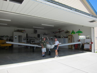 7 7b3. Bob and N8377W and Adam in Watkins hangar