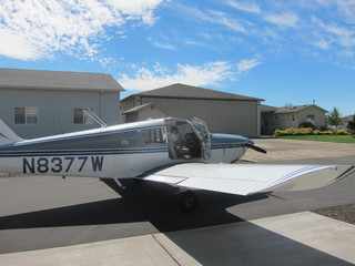 Bob and N8377W and Adam in Watkins hangar