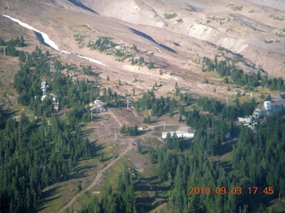 aerial - Oregon - Mount Hood - Overlook Hotel from The Shining