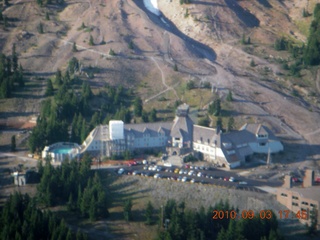 aerial - Oregon - Mount Hood - Overlook Hotel from The Shining