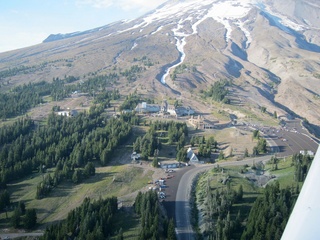 aerial - Oregon - Mount Hood - Overlook Hotel from The Shining