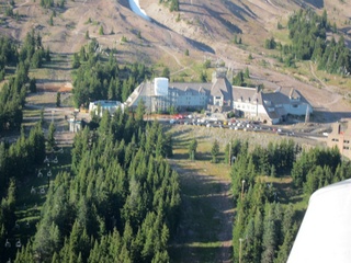 aerial - Oregon - Mount Hood - Overlook Hotel from The Shining