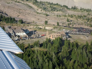 aerial - Oregon - Mount Hood - Overlook Hotel from The Shining