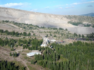 aerial - Oregon - Mount Hood - Overlook Hotel from The Shining