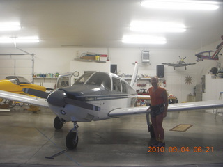 46 7b4. N8377W and Adam in Watkins hangar