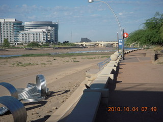Tempe Town Lake and dirt service road run - big metal pipe parts - 'But is it art?'
