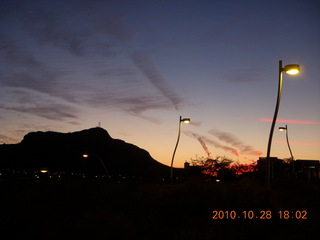 contrail-streaked sunset like tracks in the snow