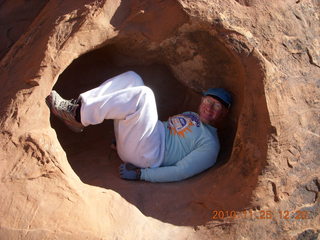 Moab trip - Arches Devil's Garden hike - Adam in hole in rock