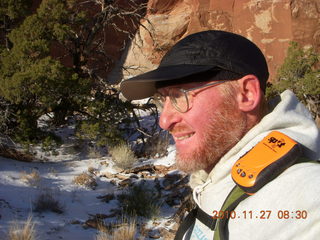 1368 7dt. Moab trip - Canyonlands Lathrop hike - Adam with 'Mr. Spot'