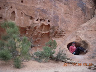 Arches Devil's Garden hike - Adam in hole in rock