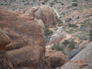 Arches Devil's Garden hike - Adam in hole in rock