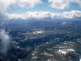 aerial - Sedona - snow - clouds