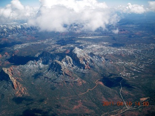 aerial - Sedona - snow - clouds