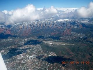 aerial - Sedona - snow - clouds