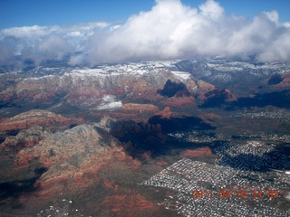 aerial - Sedona - snow - clouds