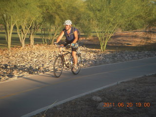 Adam riding newly-restored Schwinn Typhoon bike ('the beast')