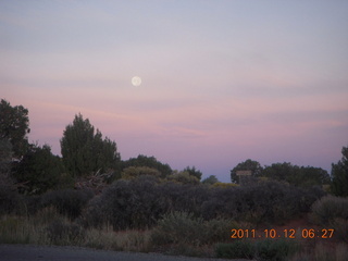 12 7qc. Dead Horse Point hike - moon over trees