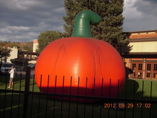 493 81v. Durango-Silverton Narrow Gauge Railroad - giant inflatable pumpkin at the station