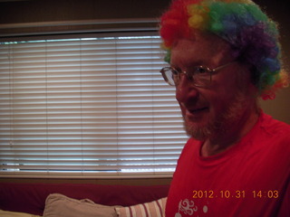 Adam wearing clown wig