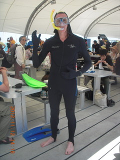 Great Barrier Reef tour - Jeremy in snorkel mask and stinger suit