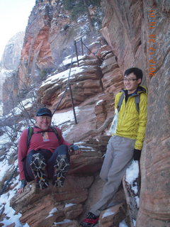 Zion National Park - Angels Landing hike - Adam showing off crampons