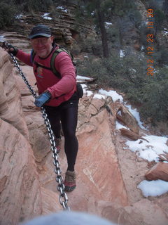 Zion National Park - Angels Landing hike - Adam using chains