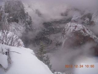 Zion National Park - cloudy, foggy Observation Point hike - view from the top