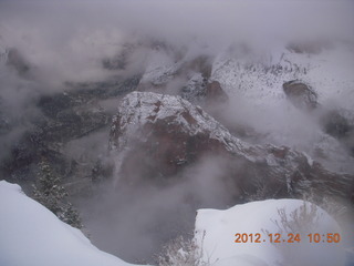 Zion National Park - cloudy, foggy Observation Point hike - view from the top