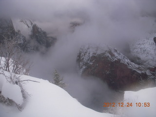 Zion National Park - cloudy, foggy Observation Point hike - view from the top